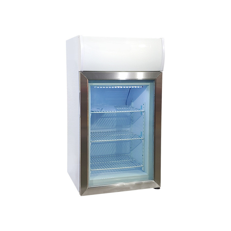 50L Mini Glass Door Freezer Small Table Top/Counter Top Ice Cream Display Freezer