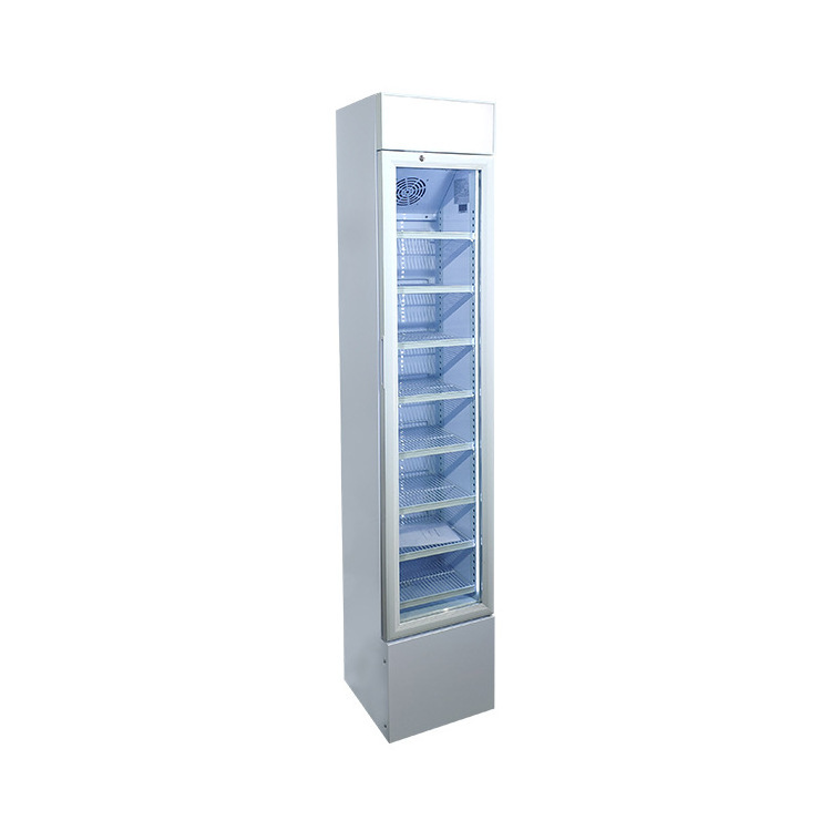 Glass Door Upright Display Beverage Cooler Commercial Beverage Beer Upright Door Refrigerator With Top Light Box