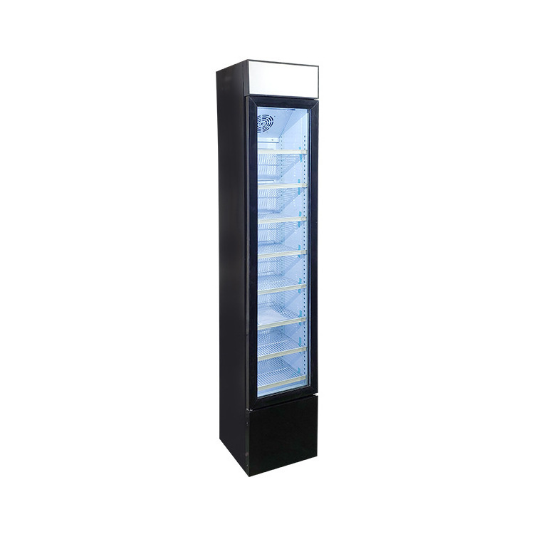 Glass Door Upright Display Beverage Cooler Commercial Beverage Beer Upright Door Refrigerator With Top Light Box