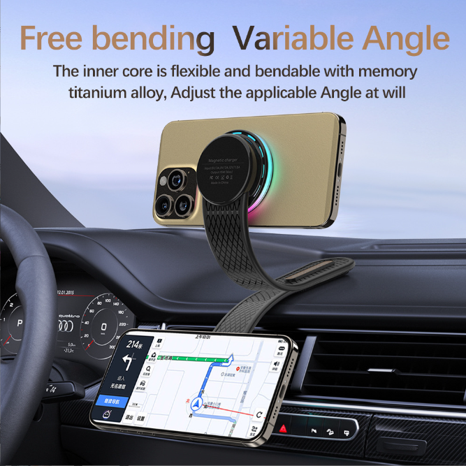 New Qi 15W car Foldable wireless charger with phone holder, Car suction cup magnetic phone charger for home use