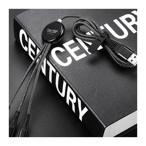 Custom Promotional 3 in 1 cable Light Up Logo Multi USB Charging Cable Braided USB Data Cable With LED Backlight Logo