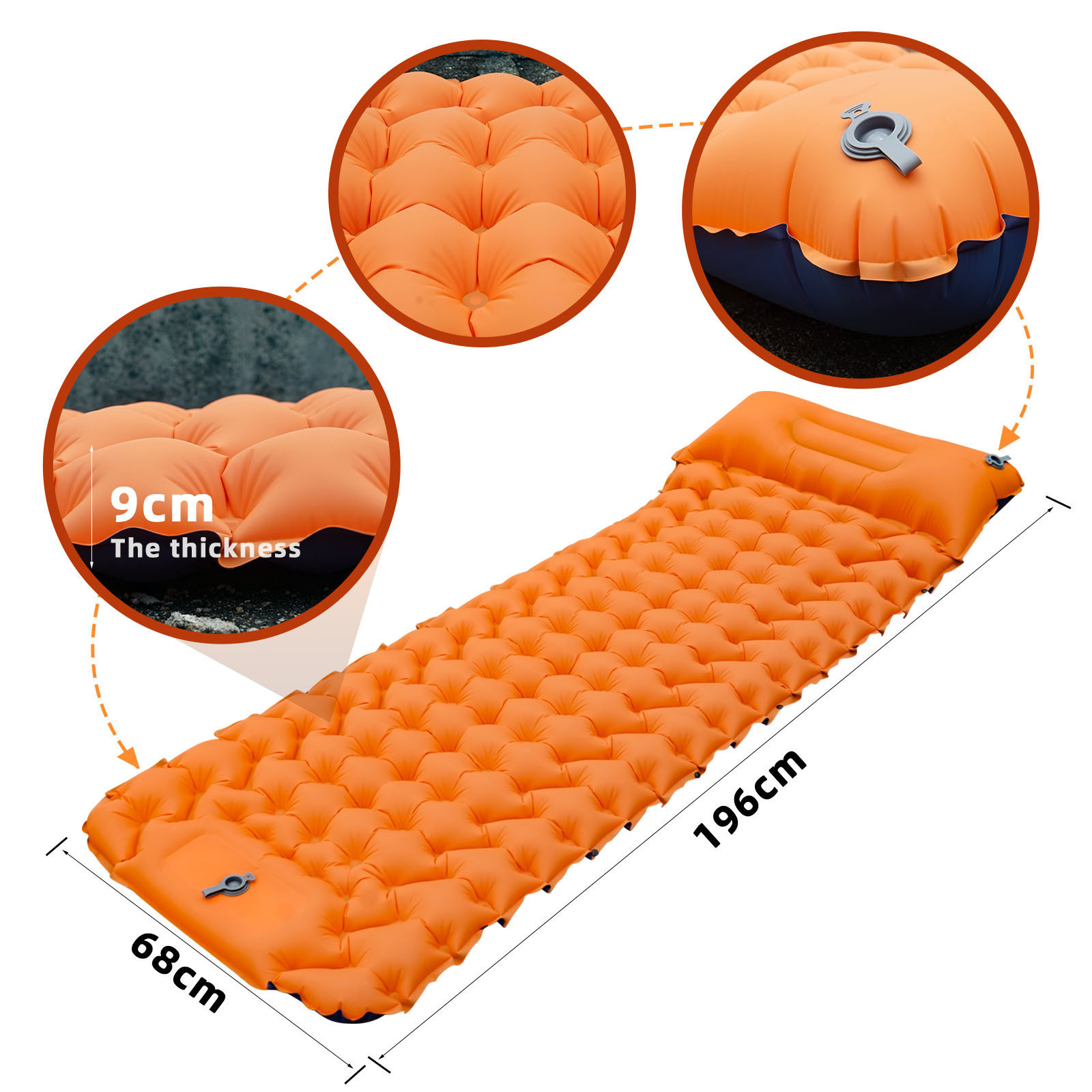 Mydays Outdoor Hot Sale 196*68*9CM Ultralight Inflatable Backpacking Pad Mat Air Mattress for Hiking Traveling Tent