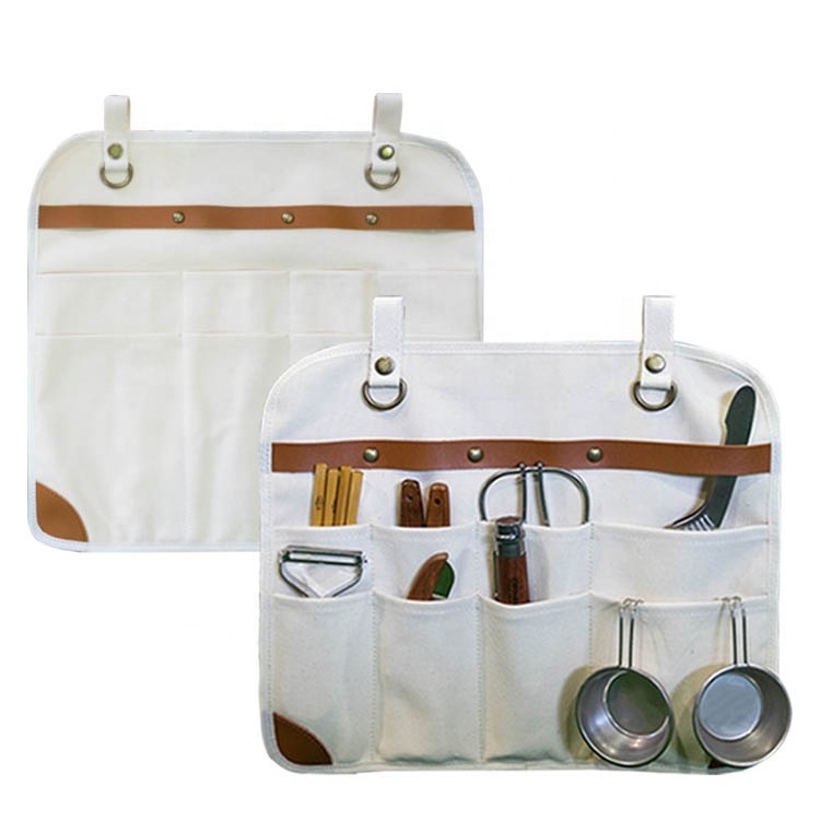 Canvas Cooking Cutlery Utensil Organizer Camping Picnic Hanging Tableware Storage Bag for BBQ Travel Kitchen