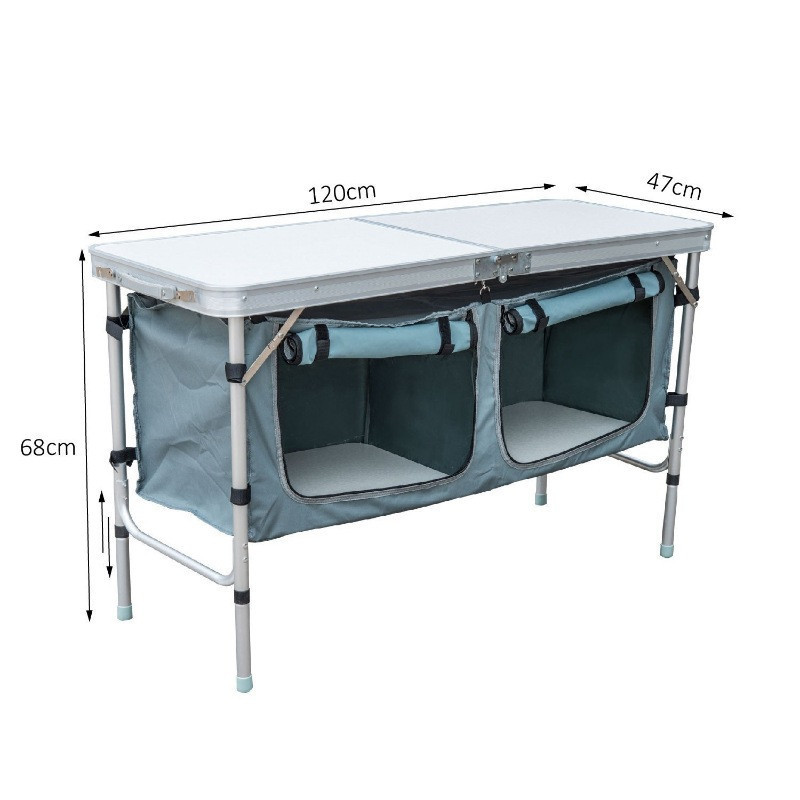 Portable Aluminum Lightweight Kitchen Cupboard Large Capacity Folding Camping Table with Storage Compartment