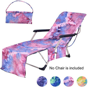 Microfiber Sun Lounger Pool Sunbathing Garden Chaise Lounge Chair Towel Beach Chair Cover with Side Pockets