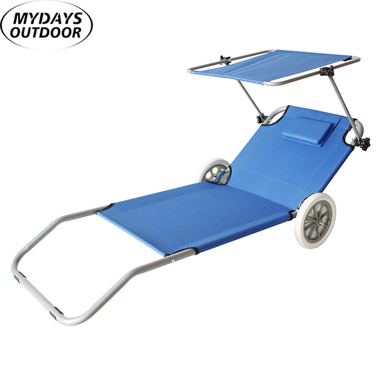 Mydays Outdoor Portable Lightweight Adjustable Sunshade Comfortable Folding Lounge Beach Chair with Wheel