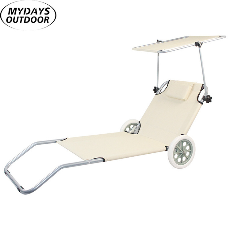 Mydays Outdoor Portable Lightweight Adjustable Sunshade Comfortable Folding Lounge Beach Chair with Wheel