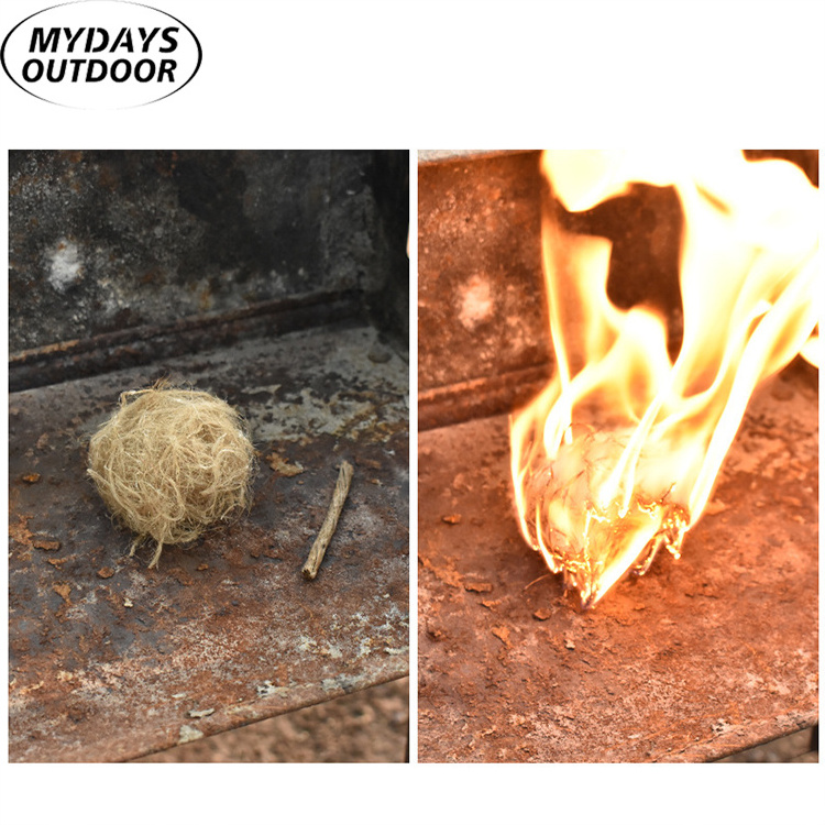 Mydays Outdoor Survival Portable Fire Starter Tool Camping Tinder Waxed Paraffin Hemp Rope with Long Lasting Burn