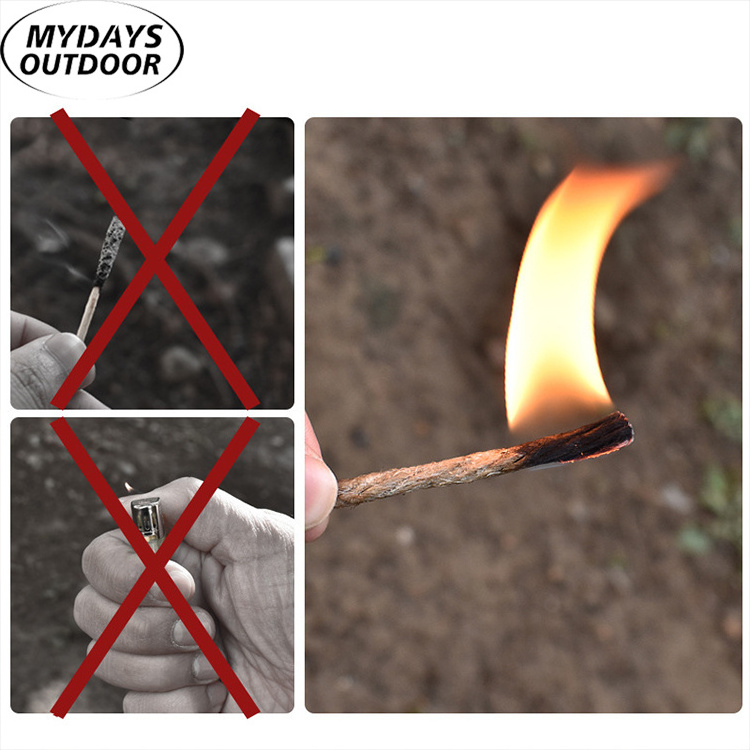 Mydays Outdoor Survival Portable Fire Starter Tool Camping Tinder Waxed Paraffin Hemp Rope with Long Lasting Burn