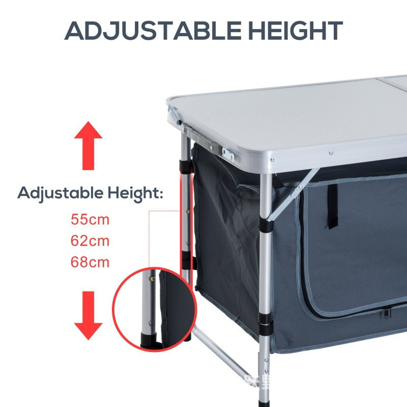 Portable Aluminum Lightweight Kitchen Cupboard Large Capacity Folding Camping Table with Storage Compartment