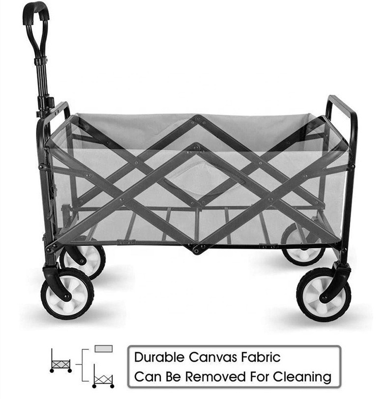 Hot Sale Heavy Duty Outdoor Folding Lightweight Waterproof Collapsible Camping Wagon Cart with Two Mesh Cup Holders Pockets