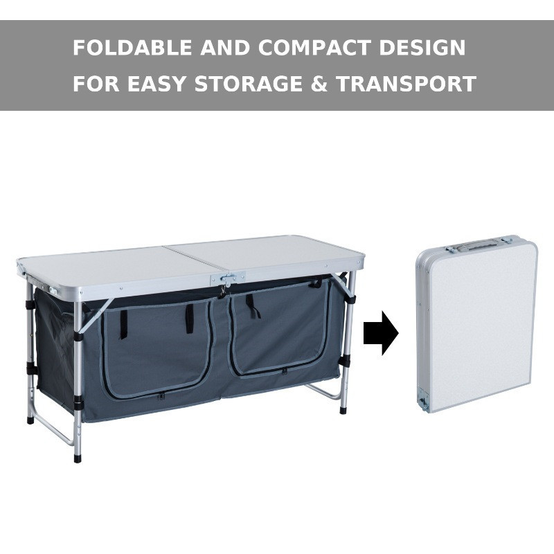 Portable Aluminum Lightweight Kitchen Cupboard Large Capacity Folding Camping Table with Storage Compartment