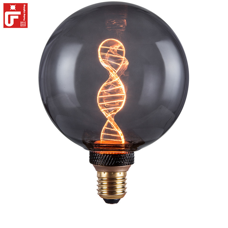 G125 Antique Dna Shape Edison Led Bulb E26 220v Lamps 3w E27 Filament Amber Glass 2200k Dimmable Custom Light Bulb