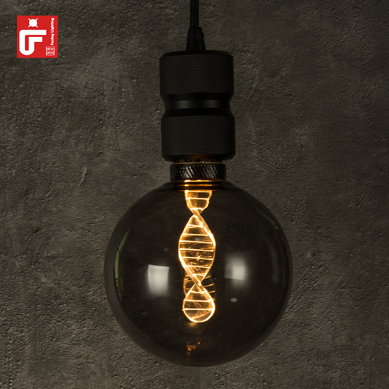 G125 Antique Dna Shape Edison Led Bulb E26 220v Lamps 3w E27 Filament Amber Glass 2200k Dimmable Custom Light Bulb