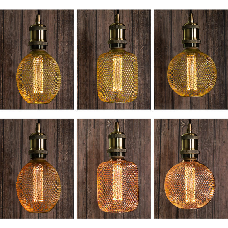 Golden Retro Metal Lamp Led Bulb And Lanterns Lampshade Led Net Light Lampshade Country Chandelier Decorative Lamps