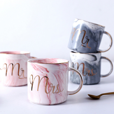 cheap ceramic marble cup mr and mrs couple mug marble gold handle cup in 350ml couple coffee mug for love gift