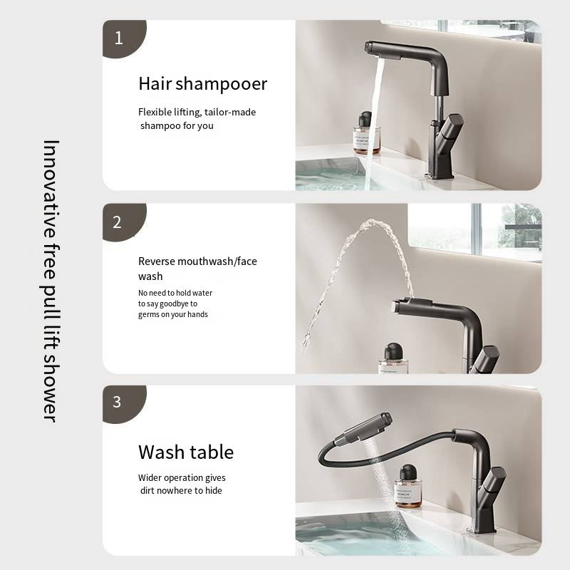 Cold and Hot Dual control Draw and pull freely Refined copper Faucet Water Tap Universal rotation faucet for Kitchen washing