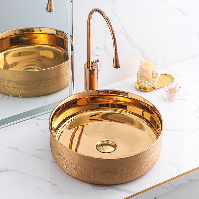 bathroom round circular luxury gold color wash basin