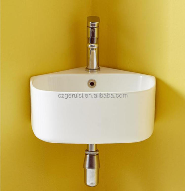 Modern Style Easy To Clean Small Size Mini Wall Hung triangular Corner Bathroom Ceramic Hand Wash Art Basin Sink