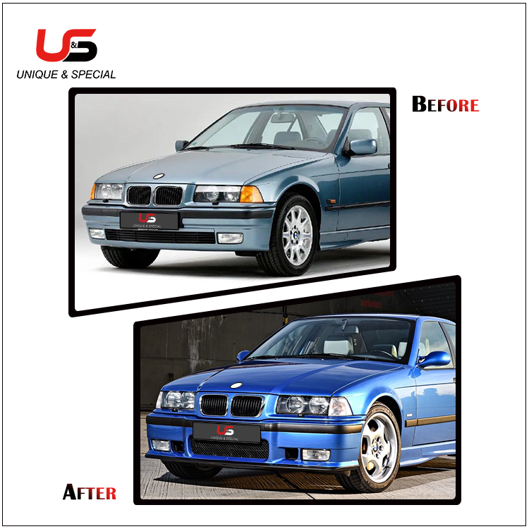 Car conversion facelift E36 body kit M3 Style Front Bumper bar for BMW 3-Series E36 1991-1999