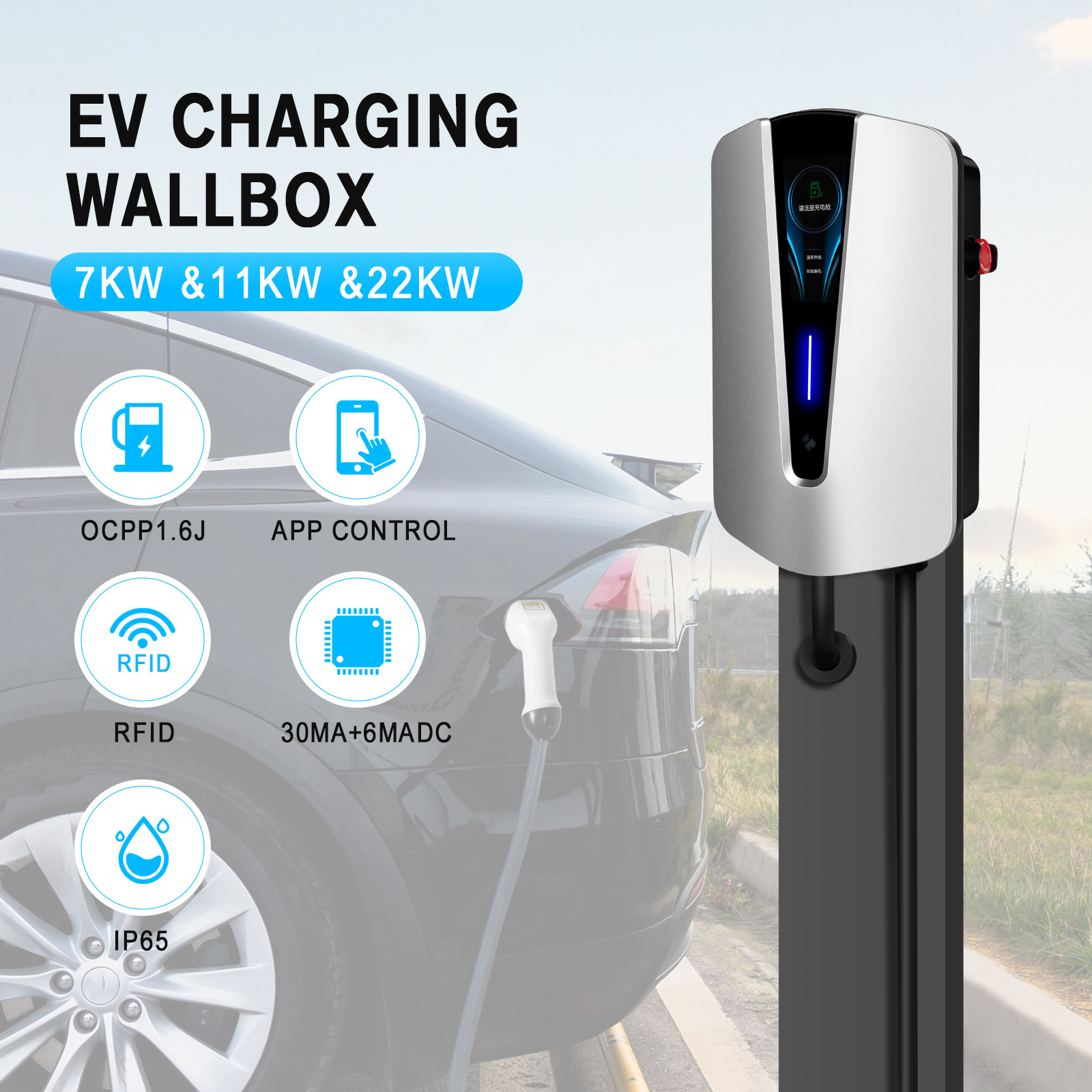 22KW 11KW WIFI Rfid Electric Car AC Charging Station Charger Home Electric Car With Payment