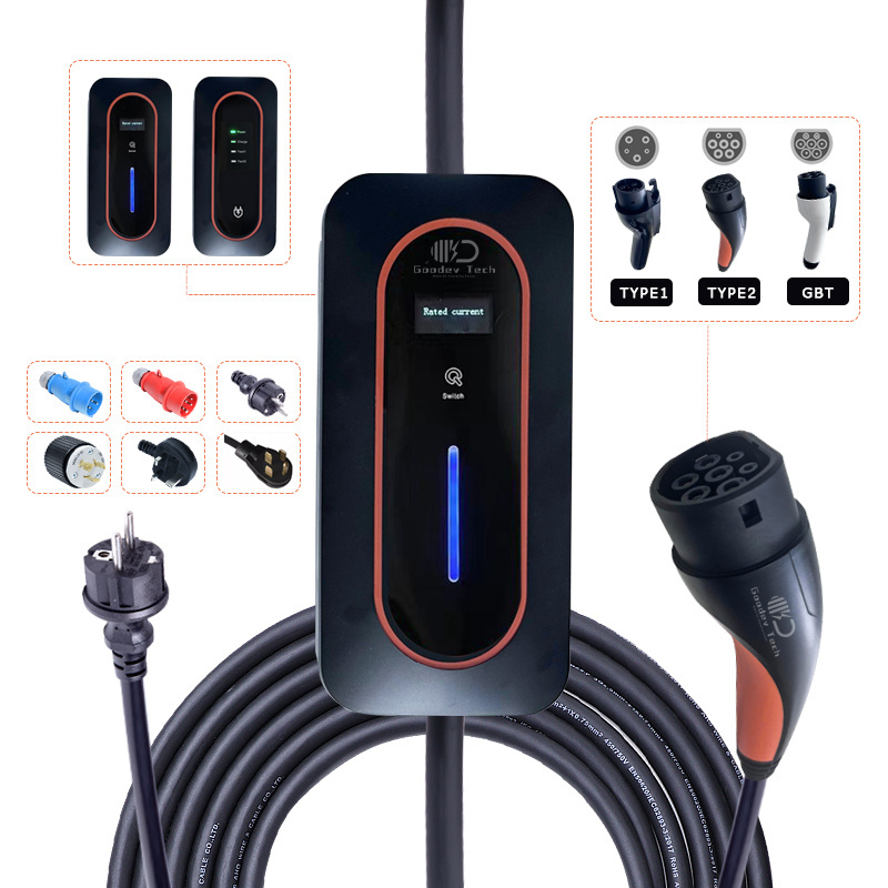 Level 2 Electric Car Charger 13A 16A 32A 40A 3.7kw 7.4kw 9kw Type 2 Type 1 Type 2 GB/T