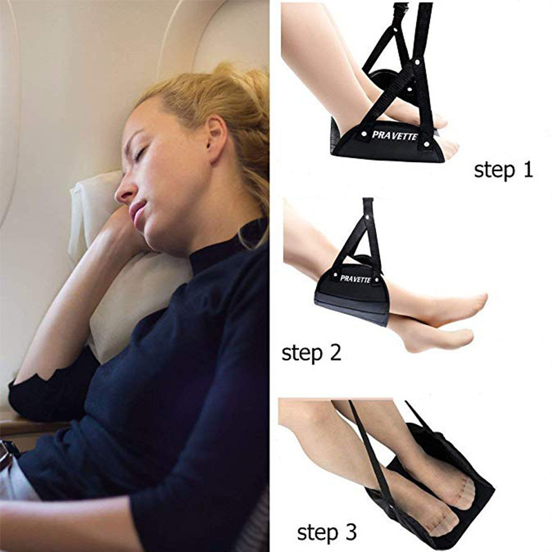 Adjustable Height Airplane Footrest Travel Footrest Foot Hammock for Flight Bus Train Office