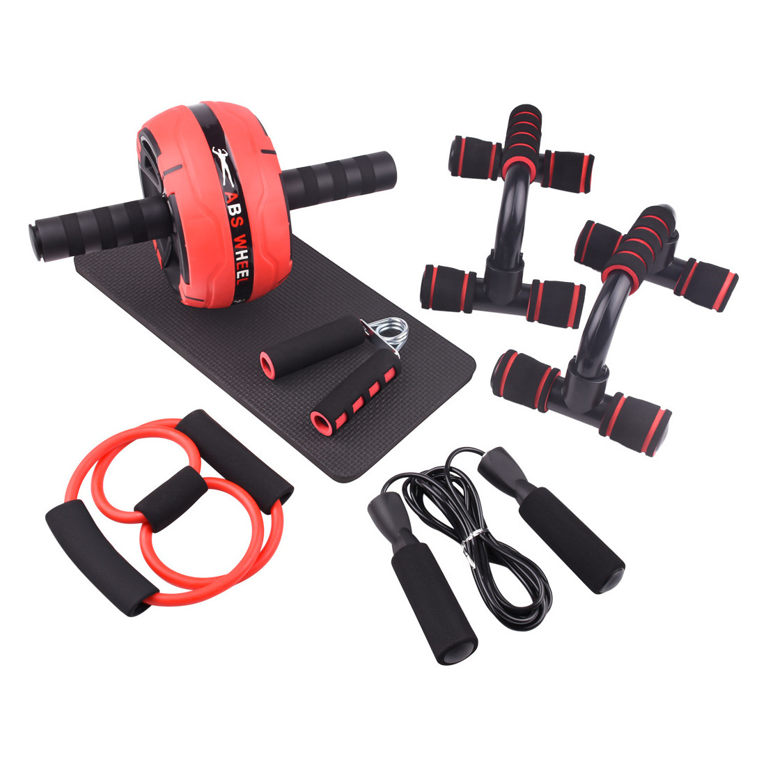 Core Strength Workout Roller Wheel 10-In-1 Ab Exercise Wheels Kit with Hand Grip Jump Rope Push-Up Bar