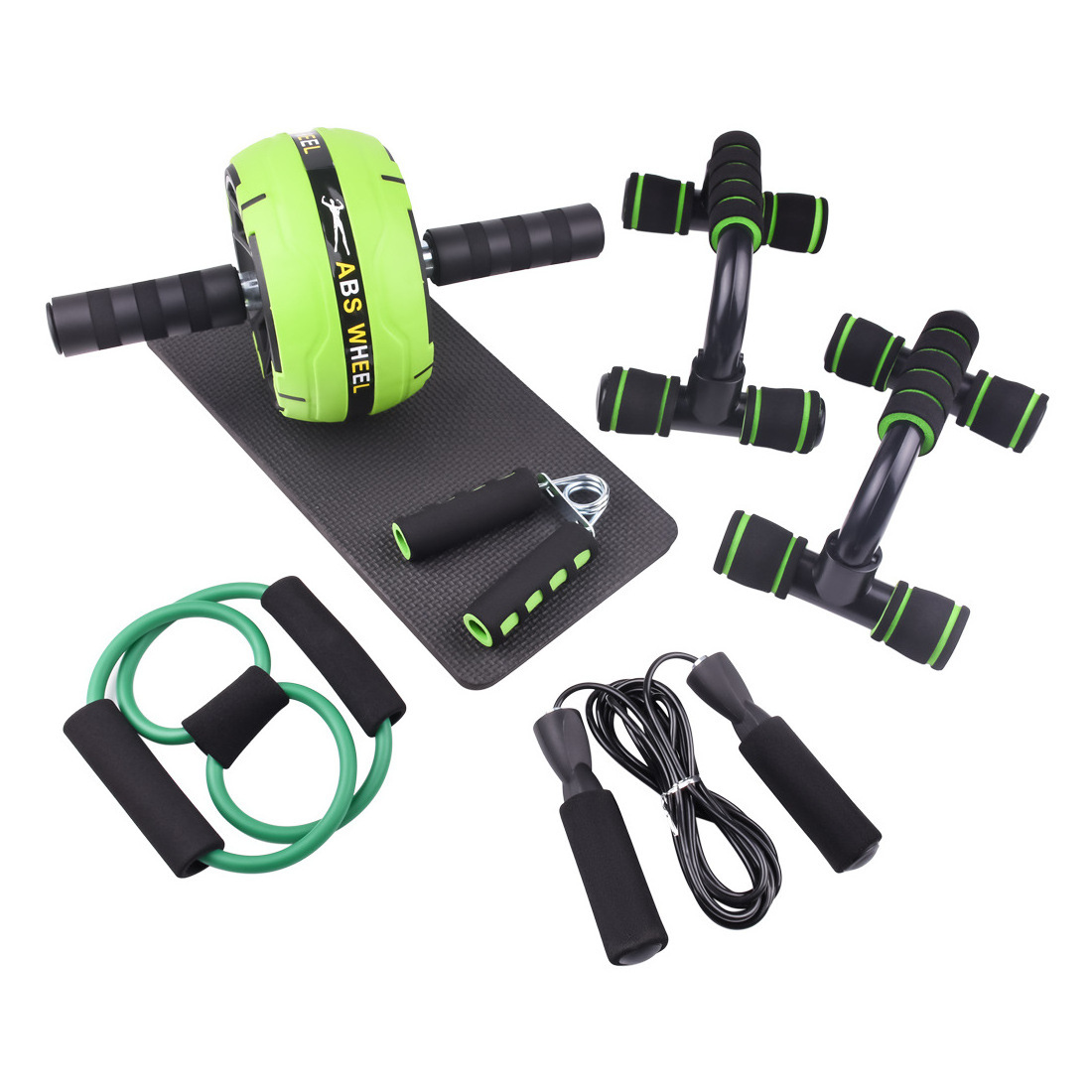 Core Strength Workout Roller Wheel 10-In-1 Ab Exercise Wheels Kit with Hand Grip Jump Rope Push-Up Bar