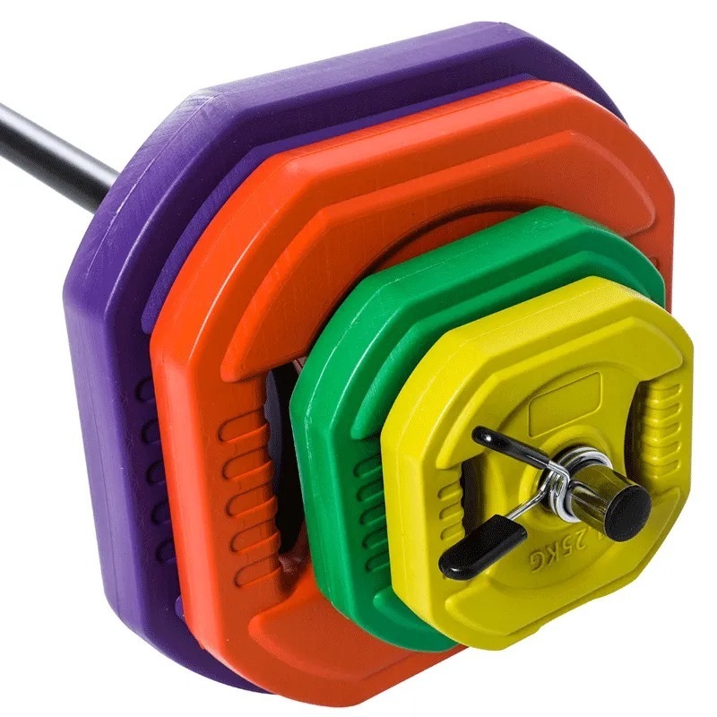 Gym Equipment Women Aerobics Rubber Coloured 20kg Barbell Kit with Weight Plates Set