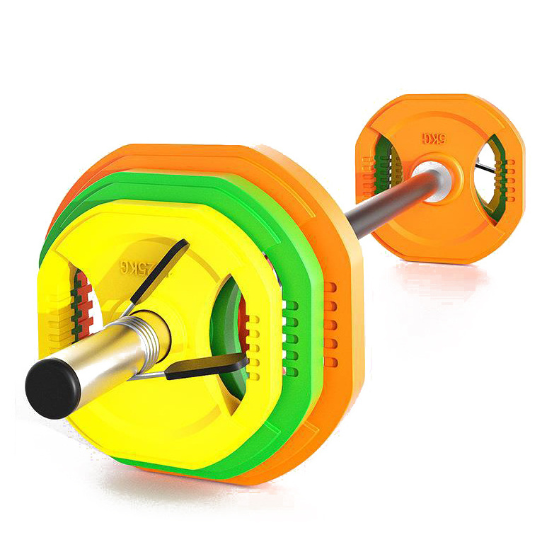 Gym Equipment Women Aerobics Rubber Coloured 20kg Barbell Kit with Weight Plates Set