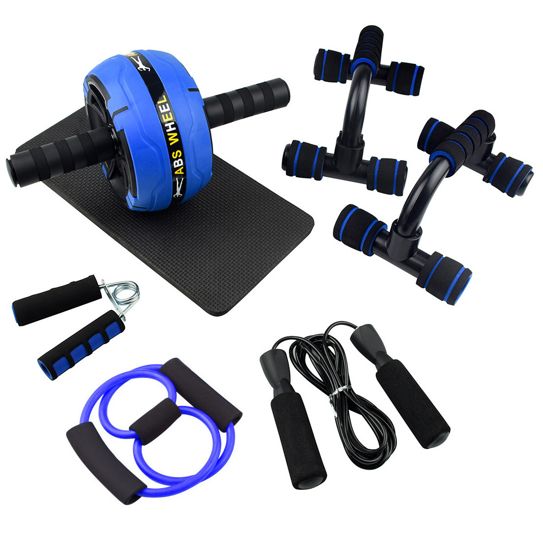 Core Strength Workout Roller Wheel 10-In-1 Ab Exercise Wheels Kit with Hand Grip Jump Rope Push-Up Bar