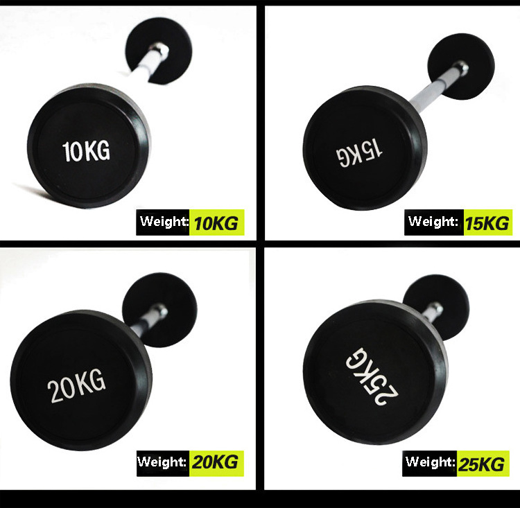 Manufacture Wholesale Fitness Equipment Different Weight Fixed 10kg/15/20/25/30/35/40/45kg Straight EZ Curl Rubber Barbell