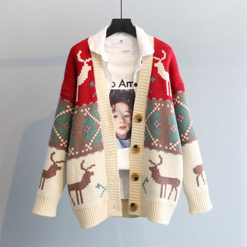 Women Ugly Christmas Sweaters Manufacturer 2023 Winter High Quality Long Sleeve V-neck Knitted Sweater Cardigan