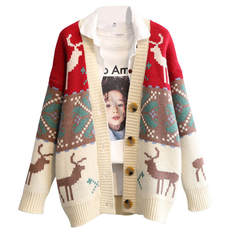 Women Ugly Christmas Sweaters Manufacturer 2023 Winter High Quality Long Sleeve V-neck Knitted Sweater Cardigan