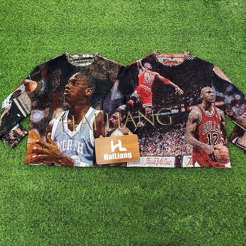 Men Clothing Manufacturer Custom Basketball Tapestry Sweater Woven Jacquard Tapestri Men's Sweaters