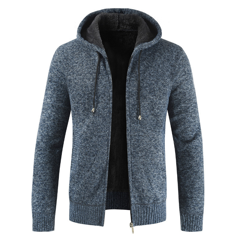 High Quality Men's Sweaters Cardigan Men Plus Size Zipper Knitted Drawstring Hoodie Cardigan Zip Fleece Lined Coat Sweater Men