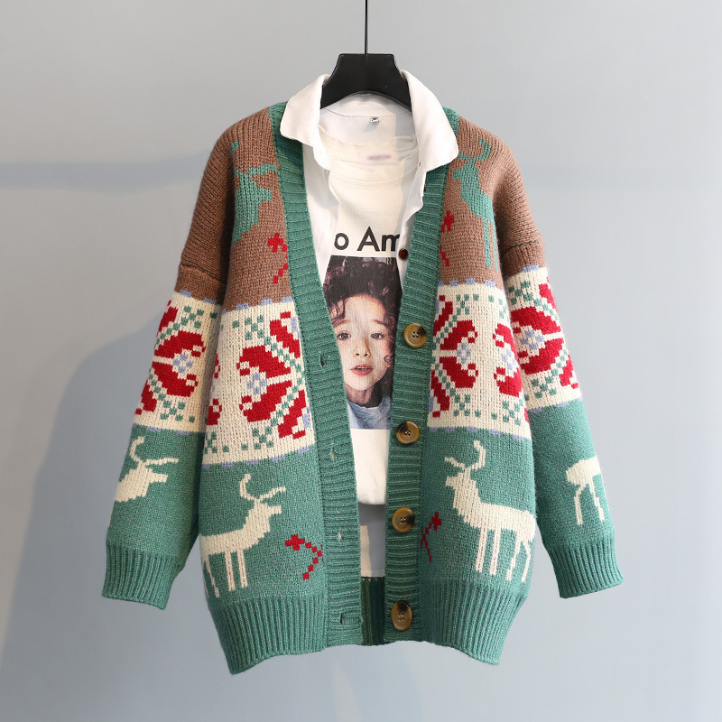 Women Ugly Christmas Sweaters Manufacturer 2023 Winter High Quality Long Sleeve V-neck Knitted Sweater Cardigan