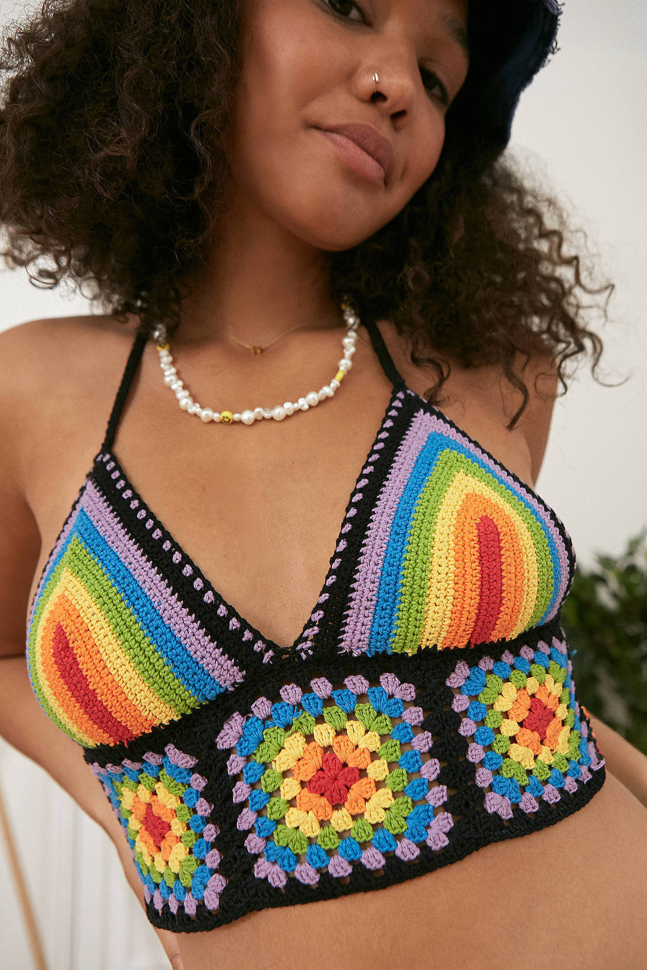 Crochet bikini vest Women rainbow sleeveless lace up hollow out Mesh Sheer sexy jumpsuit Cover up girls tassels crocheted tops