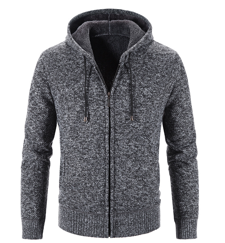 High Quality Men's Sweaters Cardigan Men Plus Size Zipper Knitted Drawstring Hoodie Cardigan Zip Fleece Lined Coat Sweater Men