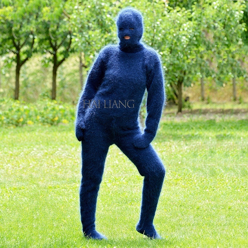 Women Clothing 2022 Women's Sweater Custom Hand Made Knitted Mohair Sweater Catsuit With Balaclava Socks Mittens bodysuit zentai