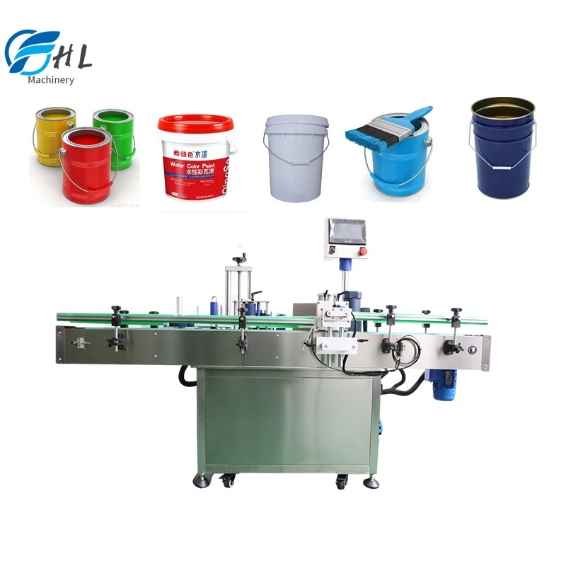 Automatic 5 Gallon Round Paint Barrel Labeler Square Buckets Pail Side Sticker Labeling Machine