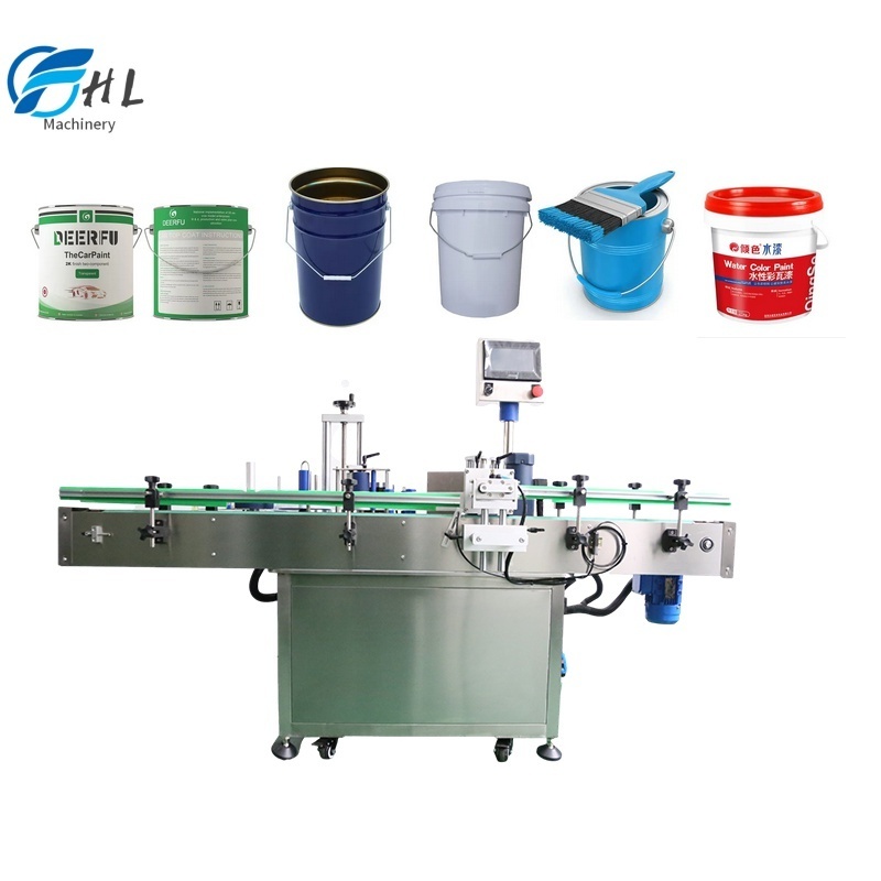 Automatic big plastic bottles container cans barrel  sticker gallon plastic pail big bucket labeling machine