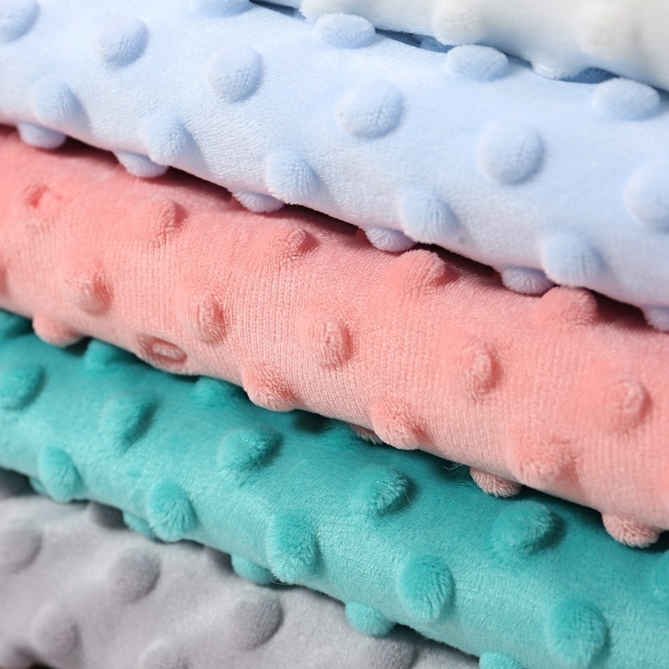 1.65*280g/m Baby Swaddle Blanket Toys Fabric Super Soft Poly Embossed 100% Polyester Cuddle Bubble Minky Dot Plush Fabric