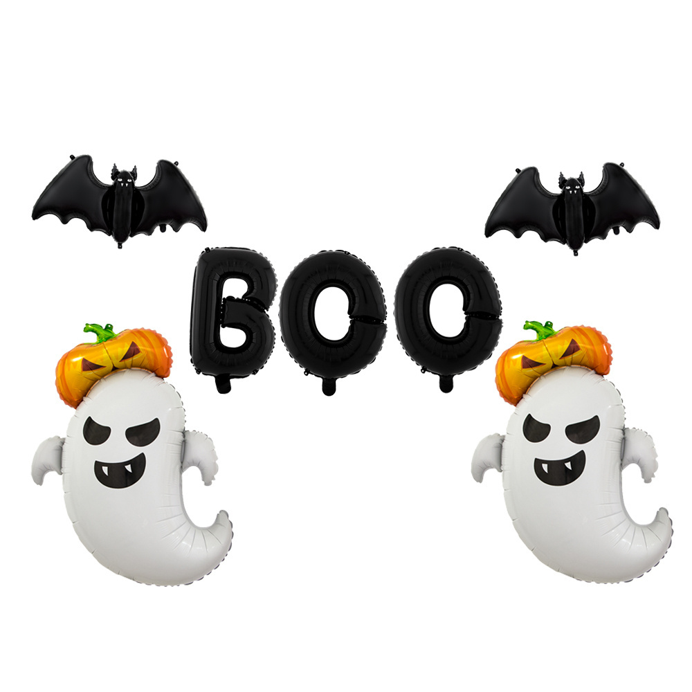 Halloween Backdrop Happy Boo Day Letter Banner Decorative Foil Balloons Set Manufacturers Wholesale Ghost Bat Shaped Balloons