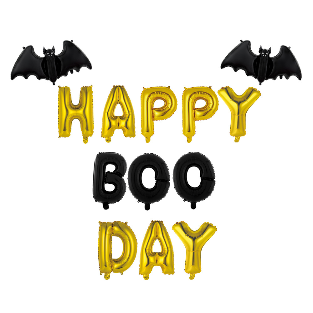 Halloween Backdrop Happy Boo Day Letter Banner Decorative Foil Balloons Set Manufacturers Wholesale Ghost Bat Shaped Balloons