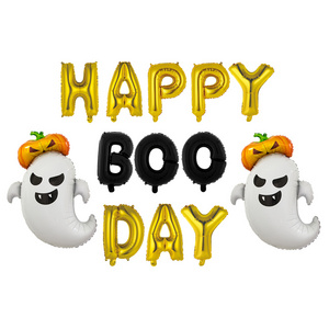 Halloween Backdrop Happy Boo Day Letter Banner Decorative Foil Balloons Set Manufacturers Wholesale Ghost Bat Shaped Balloons