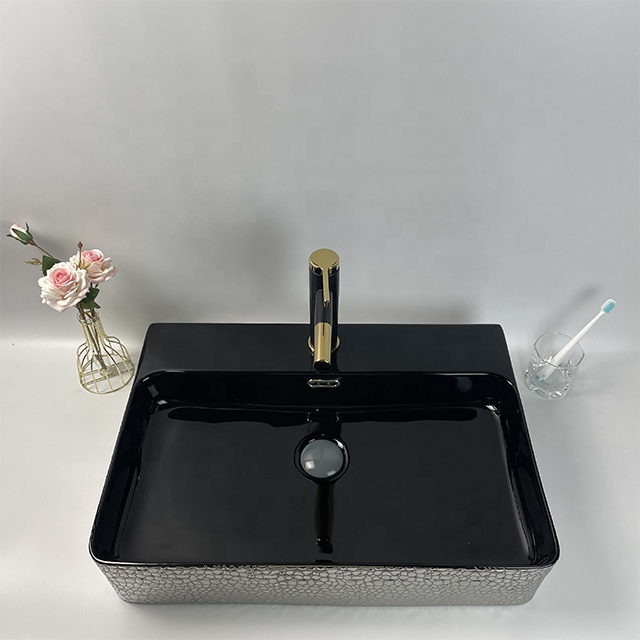 Bathroom Crocodile Leather Rectangular Large Silver Electroplate Art Countertop Sink Washing Basin