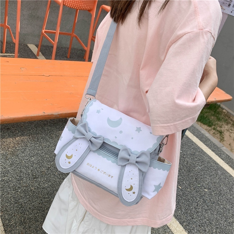 Anime Star Moon Bunny Rabbit Ear Open Cover Cute Colorful Shoulder Mini Messenger Fashion Tote Canvas Crossbody Fabric Purse Bag