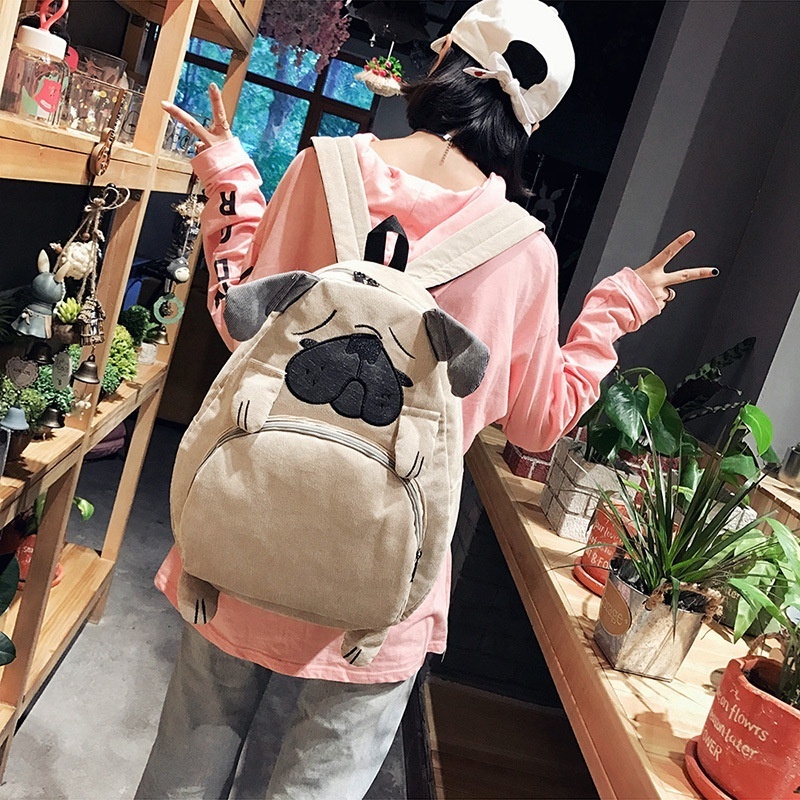 Corduroy Soft Animal Dog Print Kindergarten Toddler Cute Toddler Children Schoolbag Canvas Backpack 2021 Kids School Bags